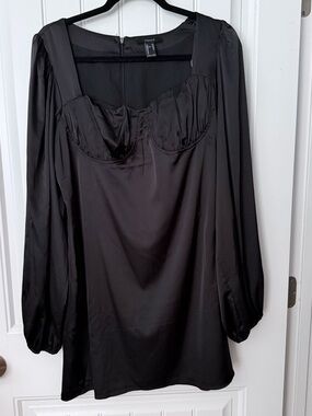 Forever 21 Black Satin Mini Dress with Square Neck XXL